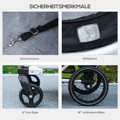 2-in-1 Dog Bicycle Trailer Pet Stroller & Jogger with Safety Leash, Dog Carriage with Reflectors Shock Absorbers for Medium Dogs up to 20 kg, Oxford Fabric, Green