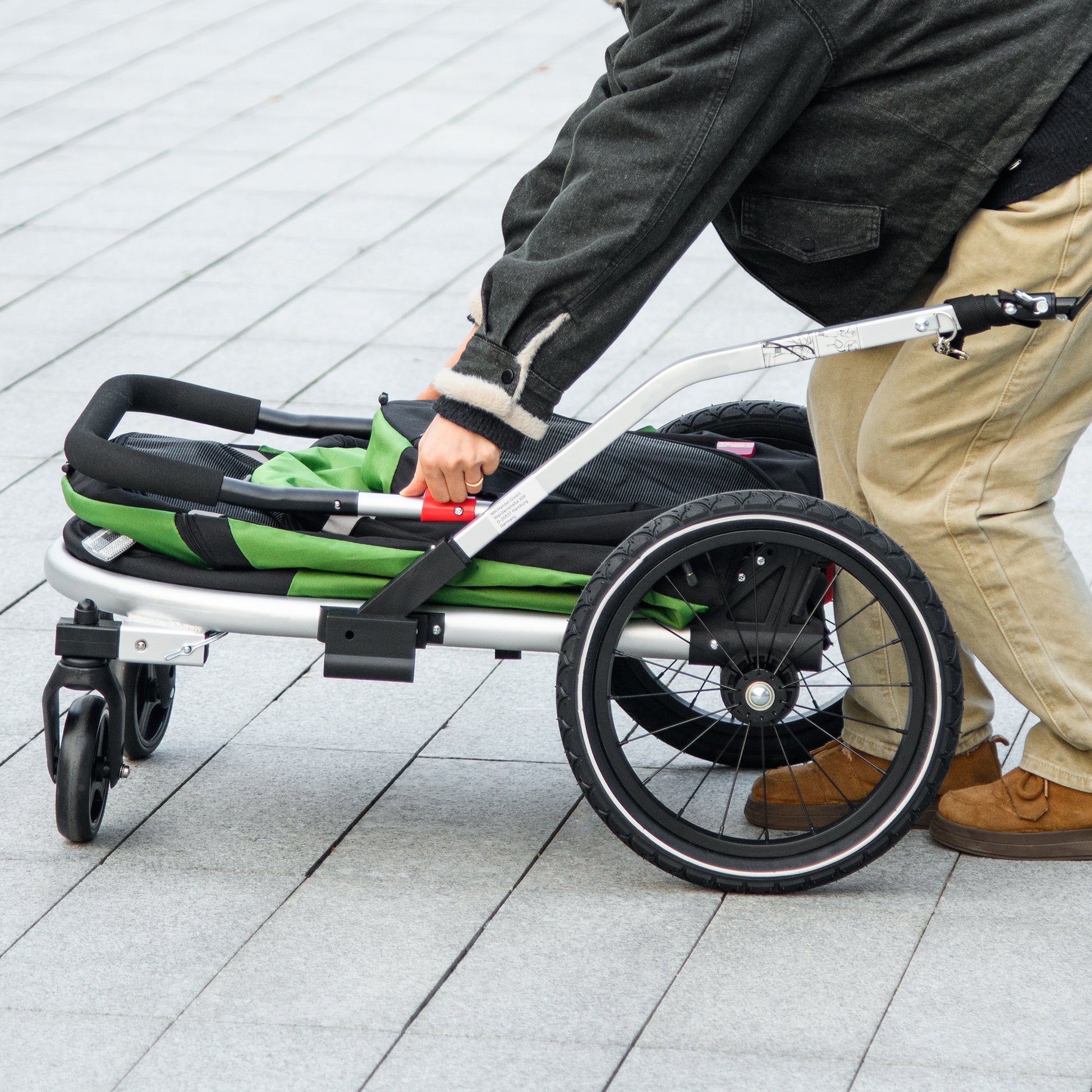 2-in-1 Dog Bicycle Trailer Pet Stroller & Jogger with Safety Leash, Dog Carriage with Reflectors Shock Absorbers for Medium Dogs up to 20 kg, Oxford Fabric, Green