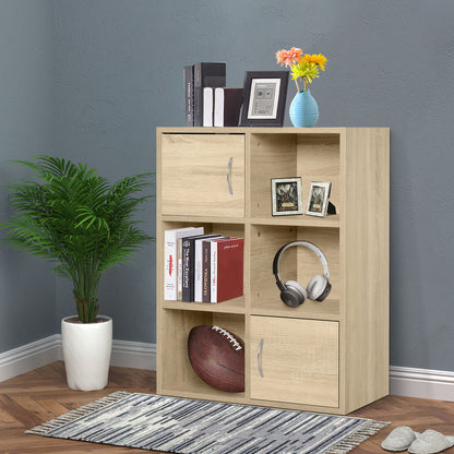 Wooden Bookcase Shelf, Multipurpose Cabinet with 3 Shelves, 4 Compartments, and 2 Doors, 61.5x29.5x80cm