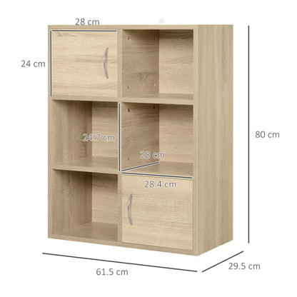 Wooden Bookcase Shelf, Multipurpose Cabinet with 3 Shelves, 4 Compartments, and 2 Doors, 61.5x29.5x80cm