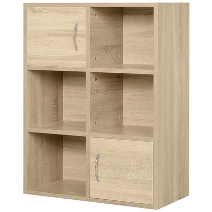 Wooden Bookcase Shelf, Multipurpose Cabinet with 3 Shelves, 4 Compartments, and 2 Doors, 61.5x29.5x80cm