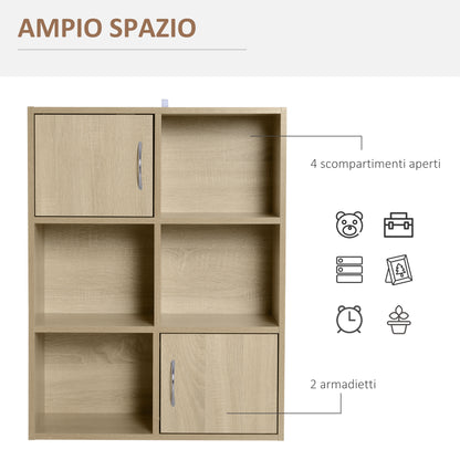 Wooden Bookcase Shelf, Multipurpose Cabinet with 3 Shelves, 4 Compartments, and 2 Doors, 61.5x29.5x80cm