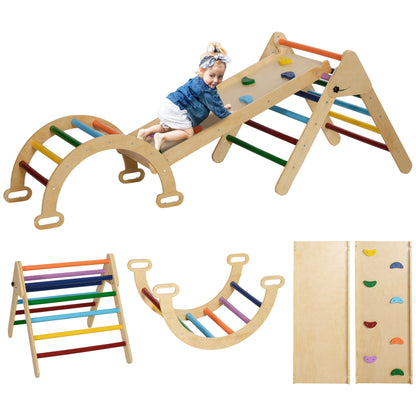 Foldable 5-in-1 Wooden Climbing Triangle for Kids aged 18-48 Months with Climbing Arch Ramp for Sliding or Climbing 178x64.5 cm Multicolor