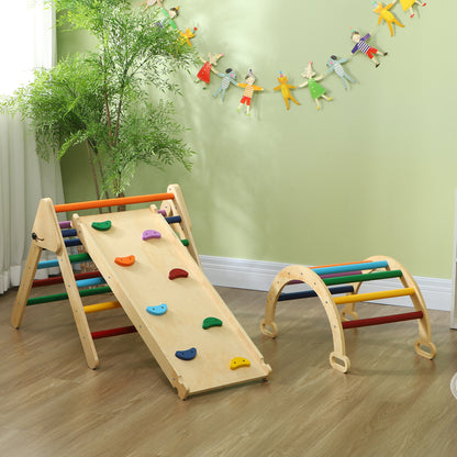Foldable 5-in-1 Wooden Climbing Triangle for Kids aged 18-48 Months with Climbing Arch Ramp for Sliding or Climbing 178x64.5 cm Multicolor