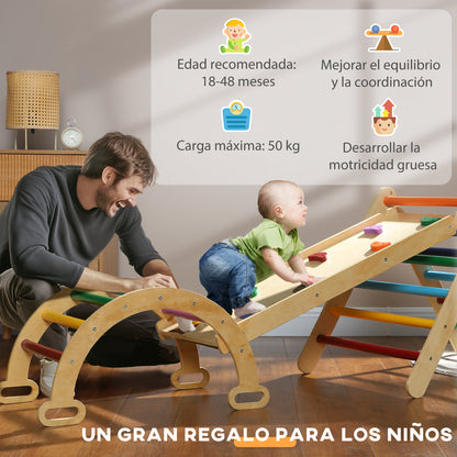 Foldable 5-in-1 Wooden Climbing Triangle for Kids aged 18-48 Months with Climbing Arch Ramp for Sliding or Climbing 178x64.5 cm Multicolor