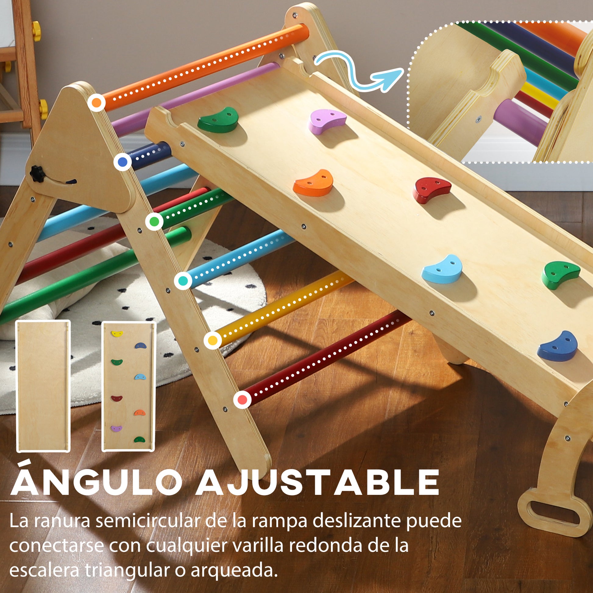 Foldable 5-in-1 Wooden Climbing Triangle for Kids aged 18-48 Months with Climbing Arch Ramp for Sliding or Climbing 178x64.5 cm Multicolor