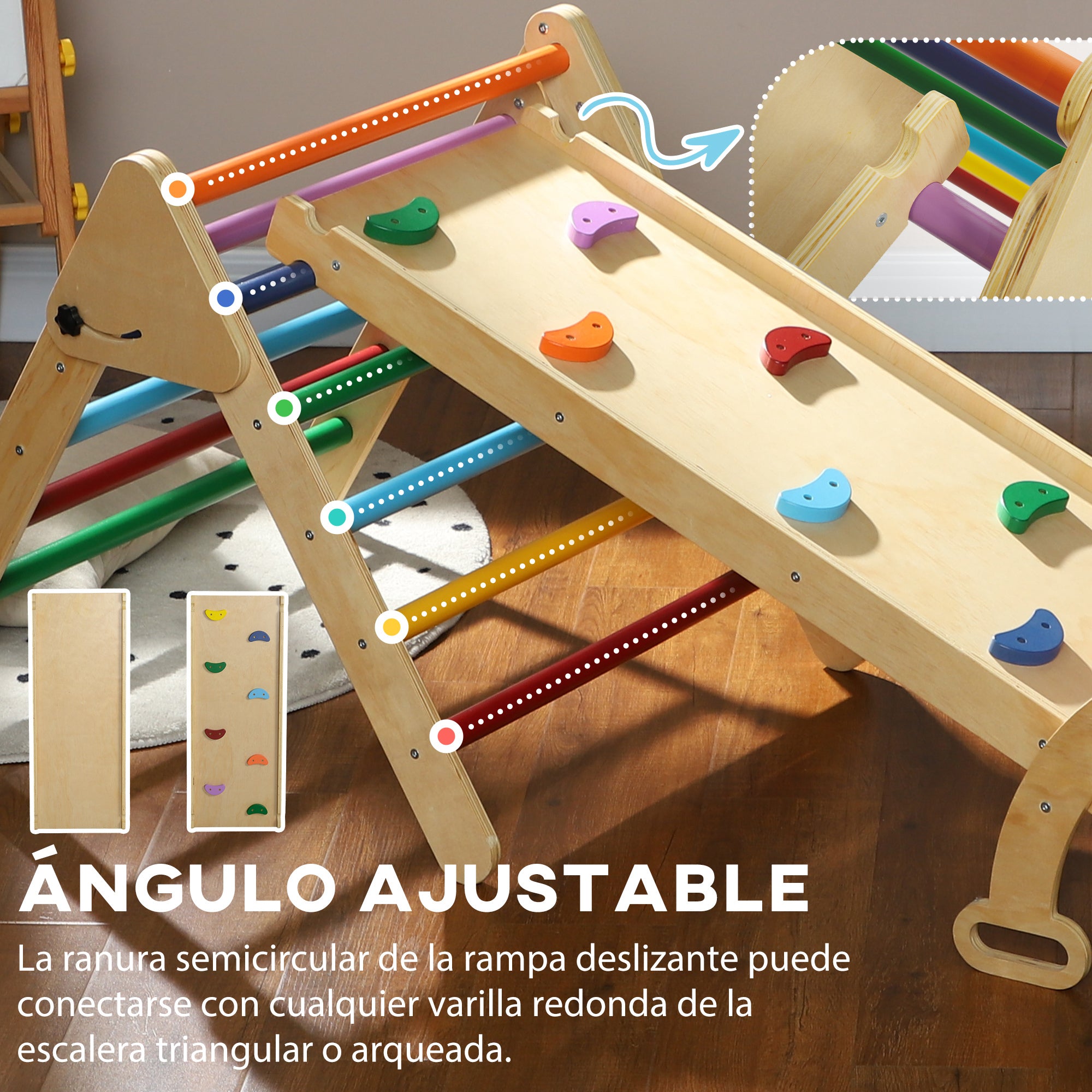 Foldable 5-in-1 Wooden Climbing Triangle for Kids aged 18-48 Months with Climbing Arch Ramp for Sliding or Climbing 178x64.5 cm Multicolor