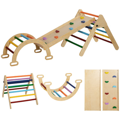 Foldable 5-in-1 Wooden Climbing Triangle for Kids aged 18-48 Months with Climbing Arch Ramp for Sliding or Climbing 178x64.5 cm Multicolor