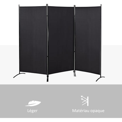 3-Panel Room Divider 2.53m x 0.5m x 1.82m Side Awning Windbreak on Stand Metal Polyester High-Density Black