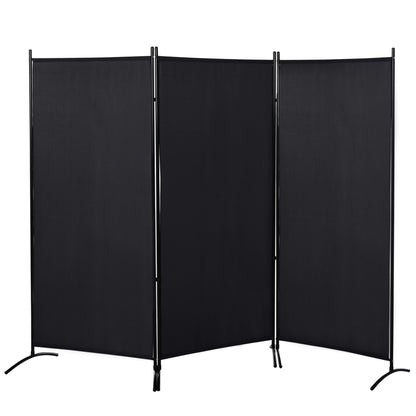 3-Panel Room Divider 2.53m x 0.5m x 1.82m Side Awning Windbreak on Stand Metal Polyester High-Density Black