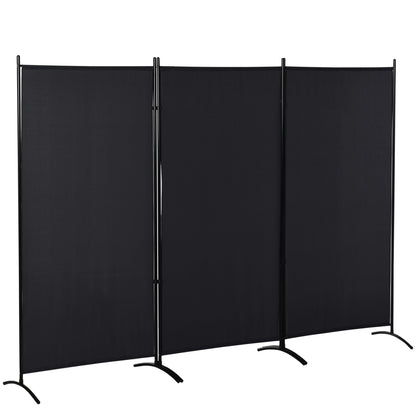 3-Panel Room Divider 2.53m x 0.5m x 1.82m Side Awning Windbreak on Stand Metal Polyester High-Density Black