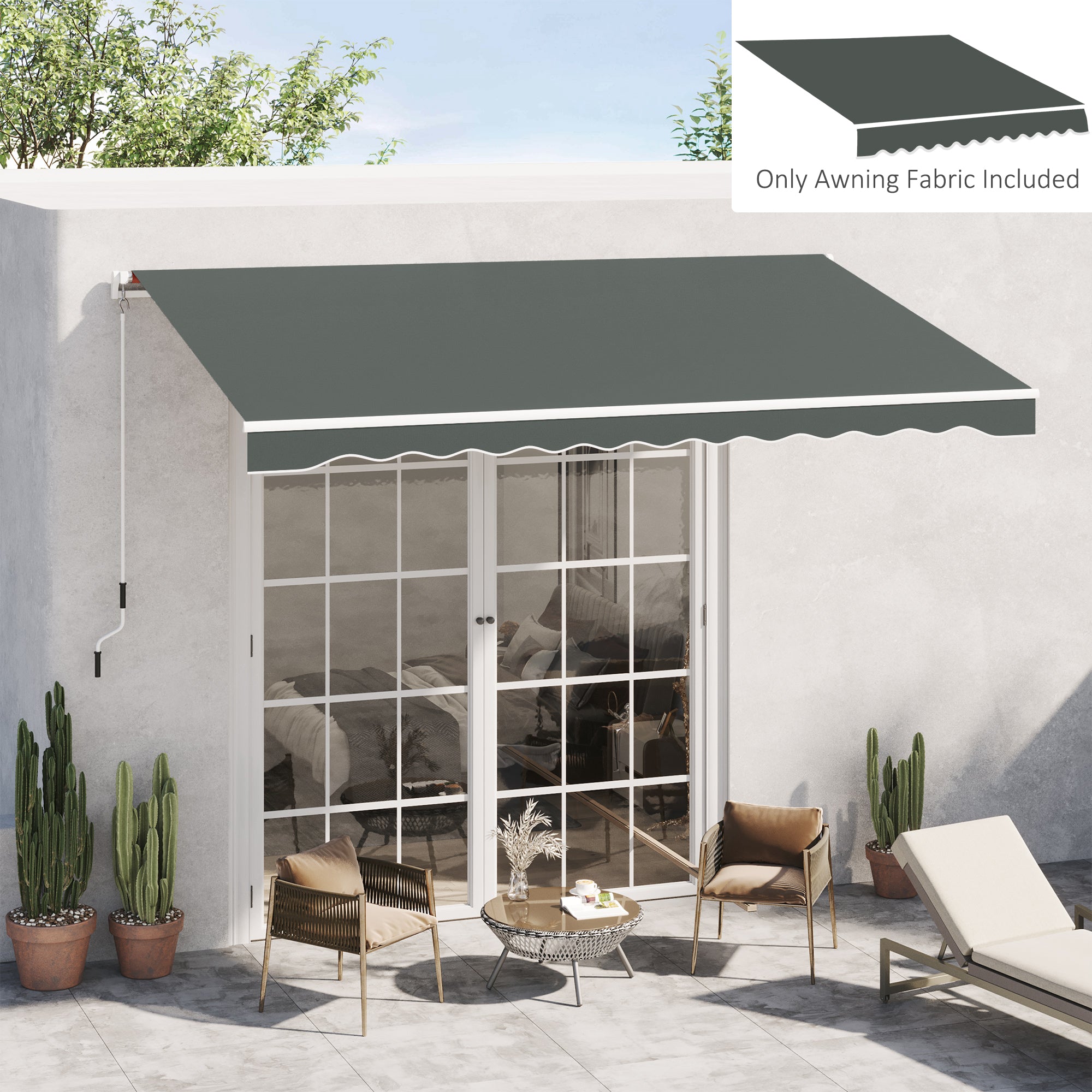 Replacement Canvas for Awning - Soft Wave Valance - High Density 280 g/m² Anti-UV Polyester in Gray 3.82L x 2.4W (projection) m