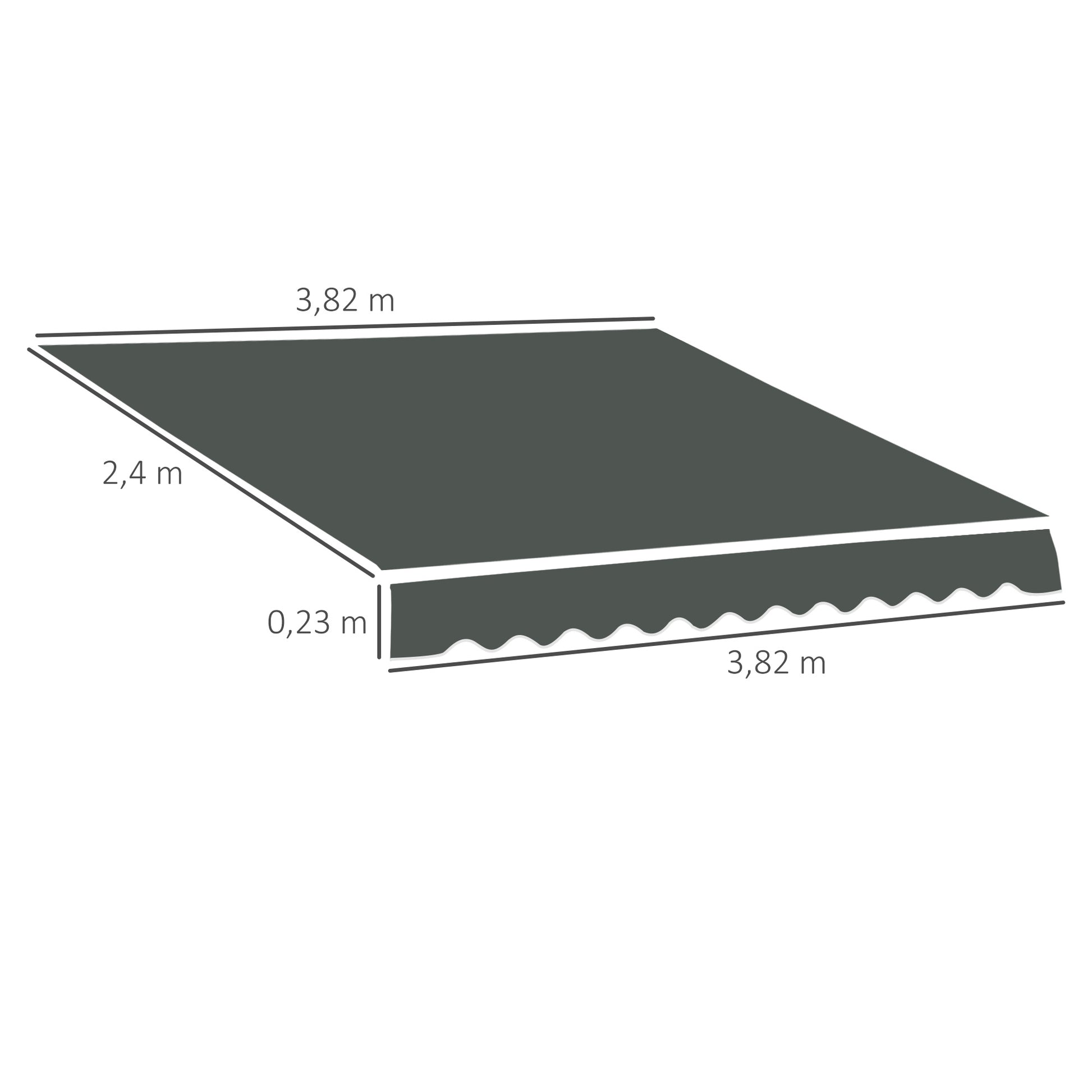 Replacement Canvas for Awning - Soft Wave Valance - High Density 280 g/m² Anti-UV Polyester in Gray 3.82L x 2.4W (projection) m