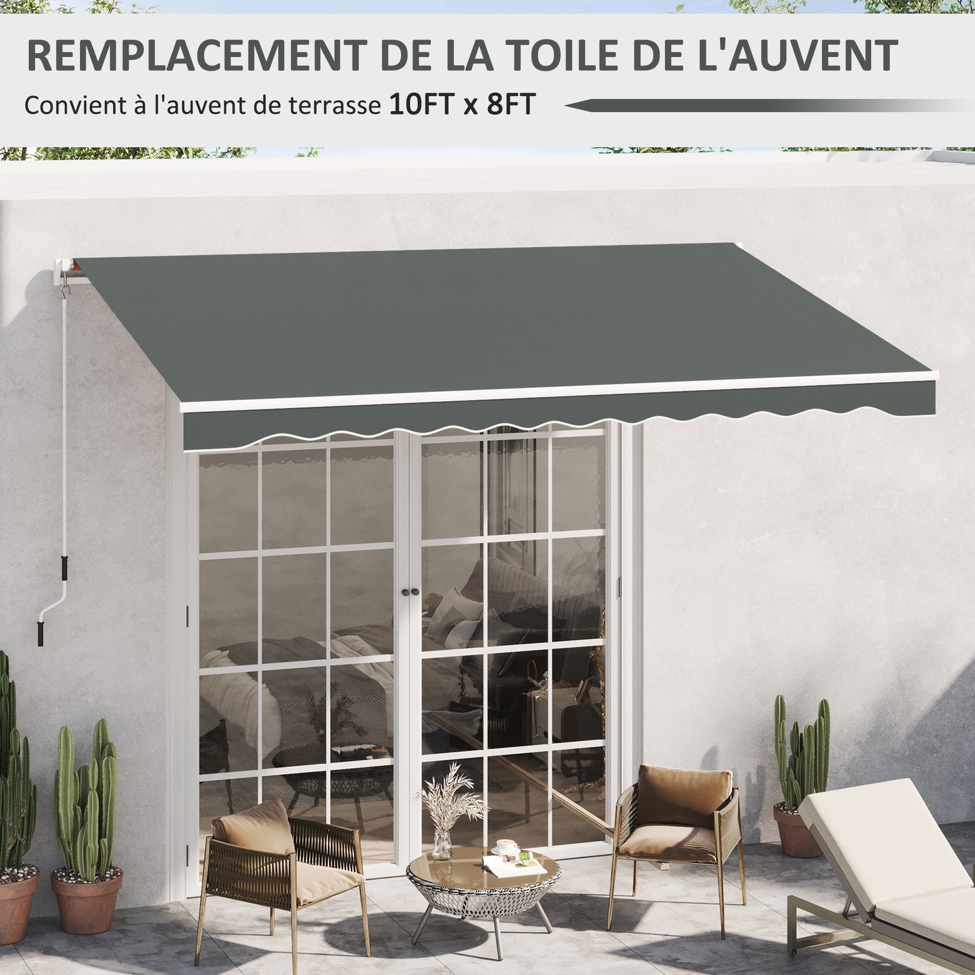 Replacement Canvas for Awning - Soft Wave Valance - High Density 280 g/m² Anti-UV Polyester in Gray 3.82L x 2.4W (projection) m