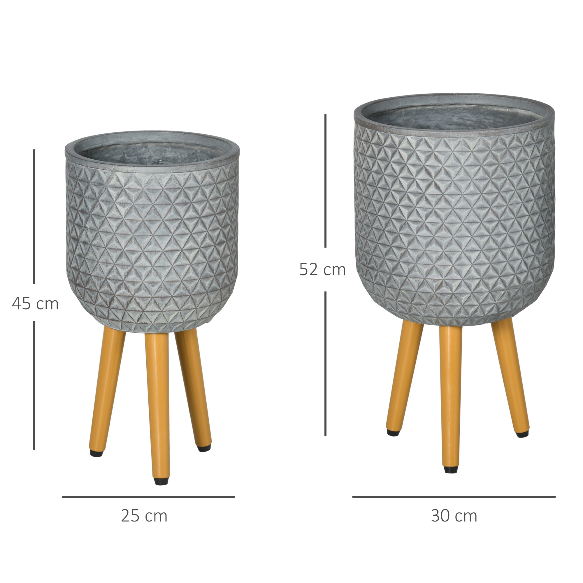 Set of 2 Planters, Flower Pots with Removable Legs, Drainage Holes, Planter, Herb Pot for Indoor and Outdoor Use, MgO, Gray