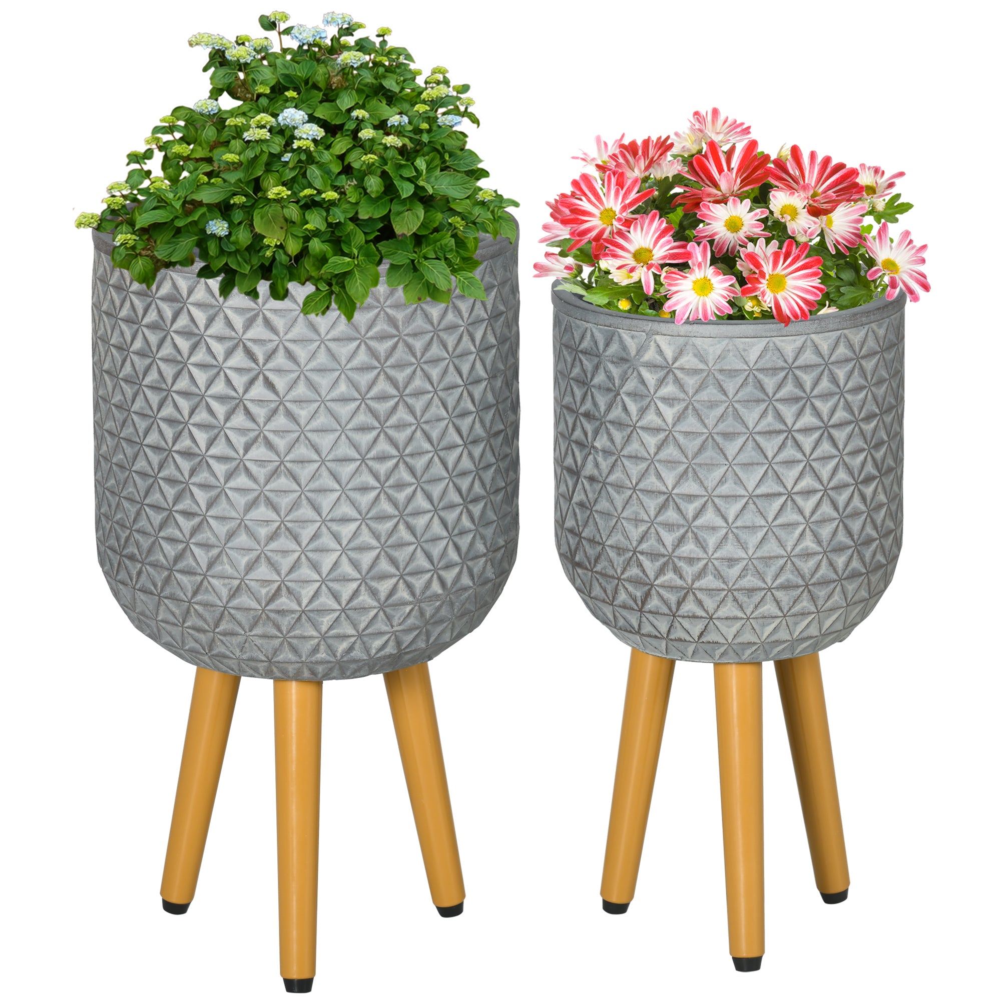 Set of 2 Planters, Flower Pots with Removable Legs, Drainage Holes, Planter, Herb Pot for Indoor and Outdoor Use, MgO, Gray