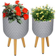 Set of 2 Planters, Flower Pots with Removable Legs, Drainage Holes, Planter, Herb Pot for Indoor and Outdoor Use, MgO, Gray