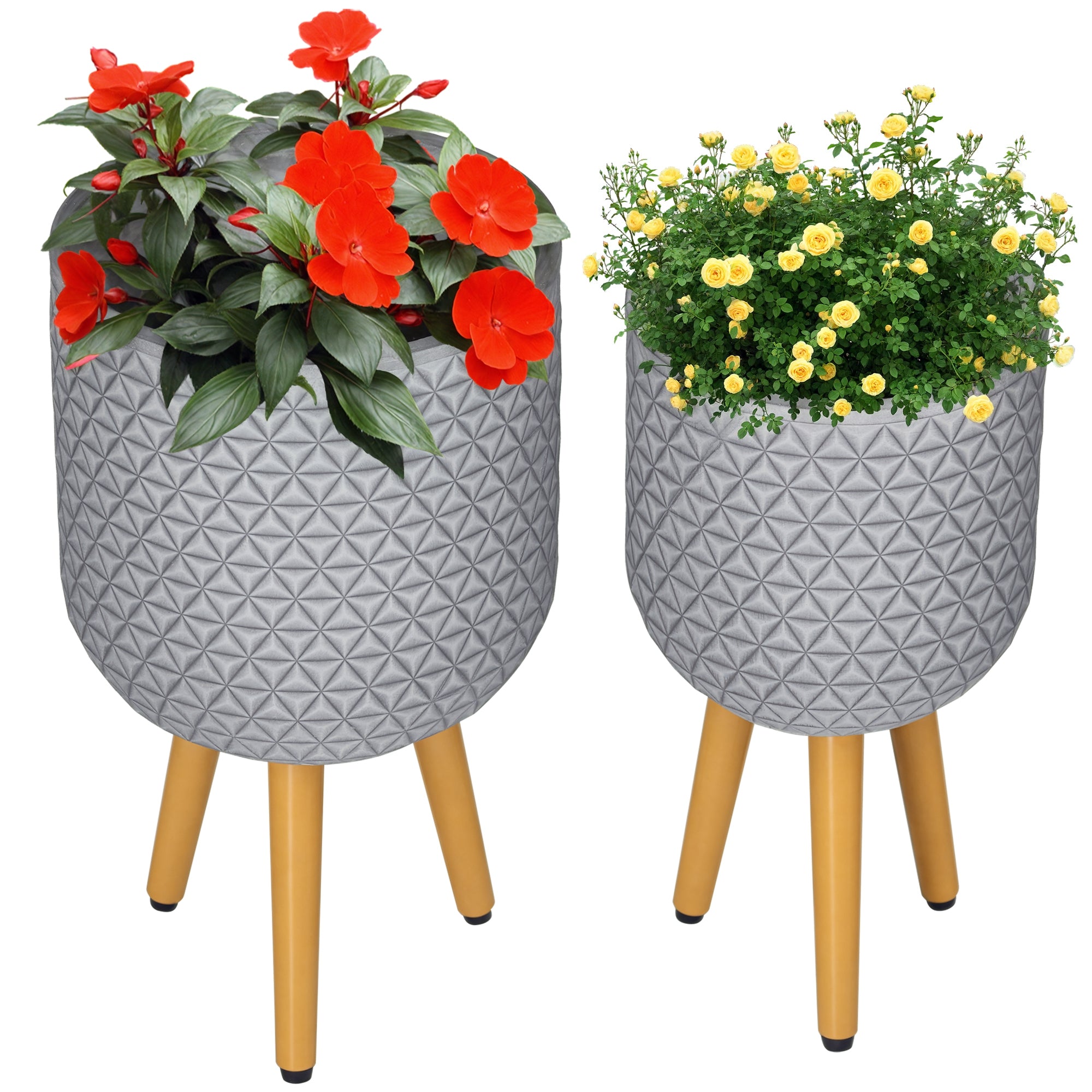 Set of 2 Planters, Flower Pots with Removable Legs, Drainage Holes, Planter, Herb Pot for Indoor and Outdoor Use, MgO, Gray