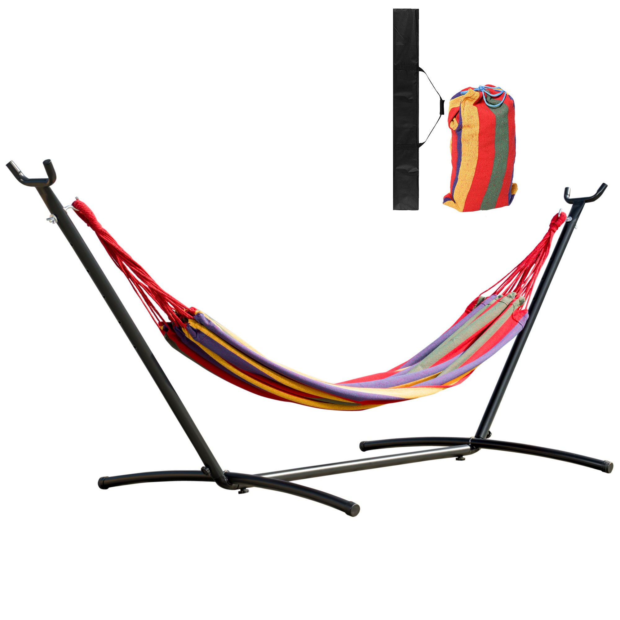 Hammock with Steel Stand Portable Garden Hammock with 6 Adjustable Heights and Carrying Bag for Patio Load 120 kg 200x150 cm Multicolor