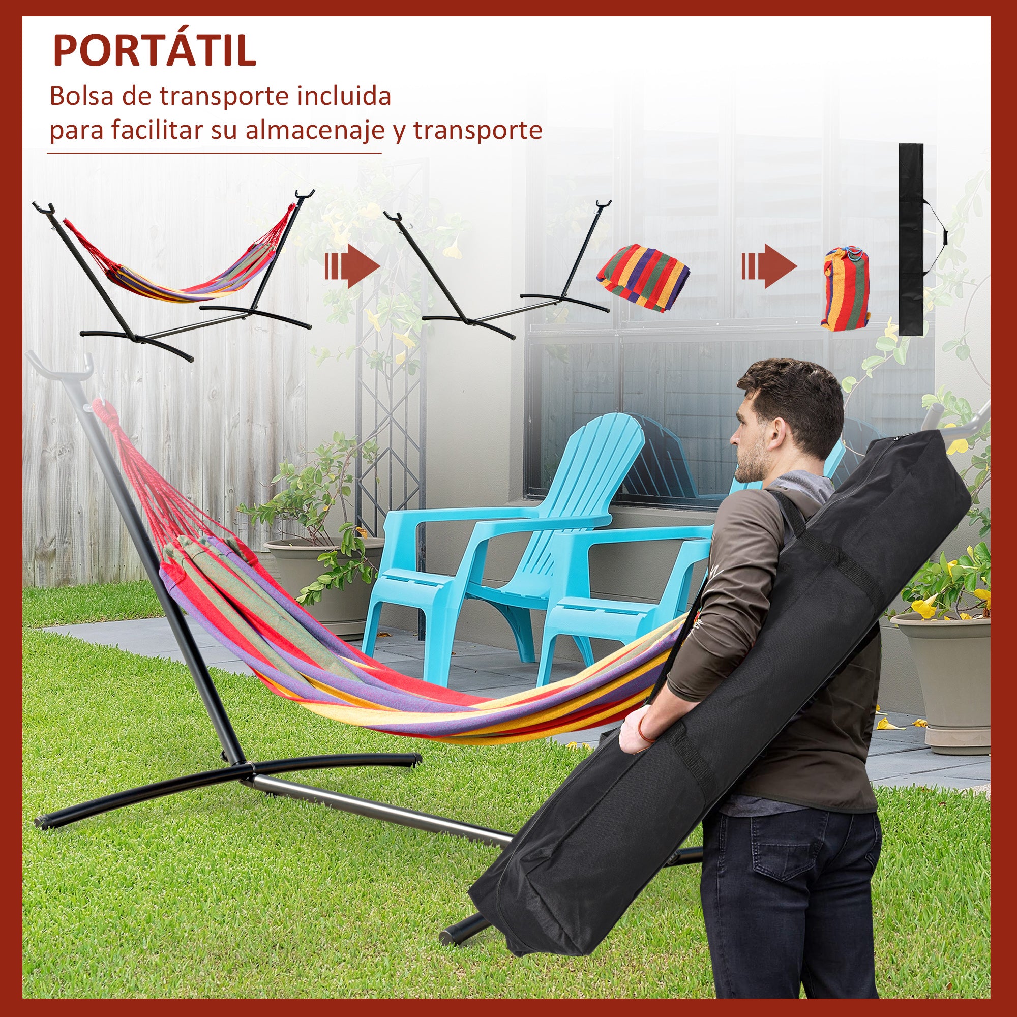 Hammock with Steel Stand Portable Garden Hammock with 6 Adjustable Heights and Carrying Bag for Patio Load 120 kg 200x150 cm Multicolor