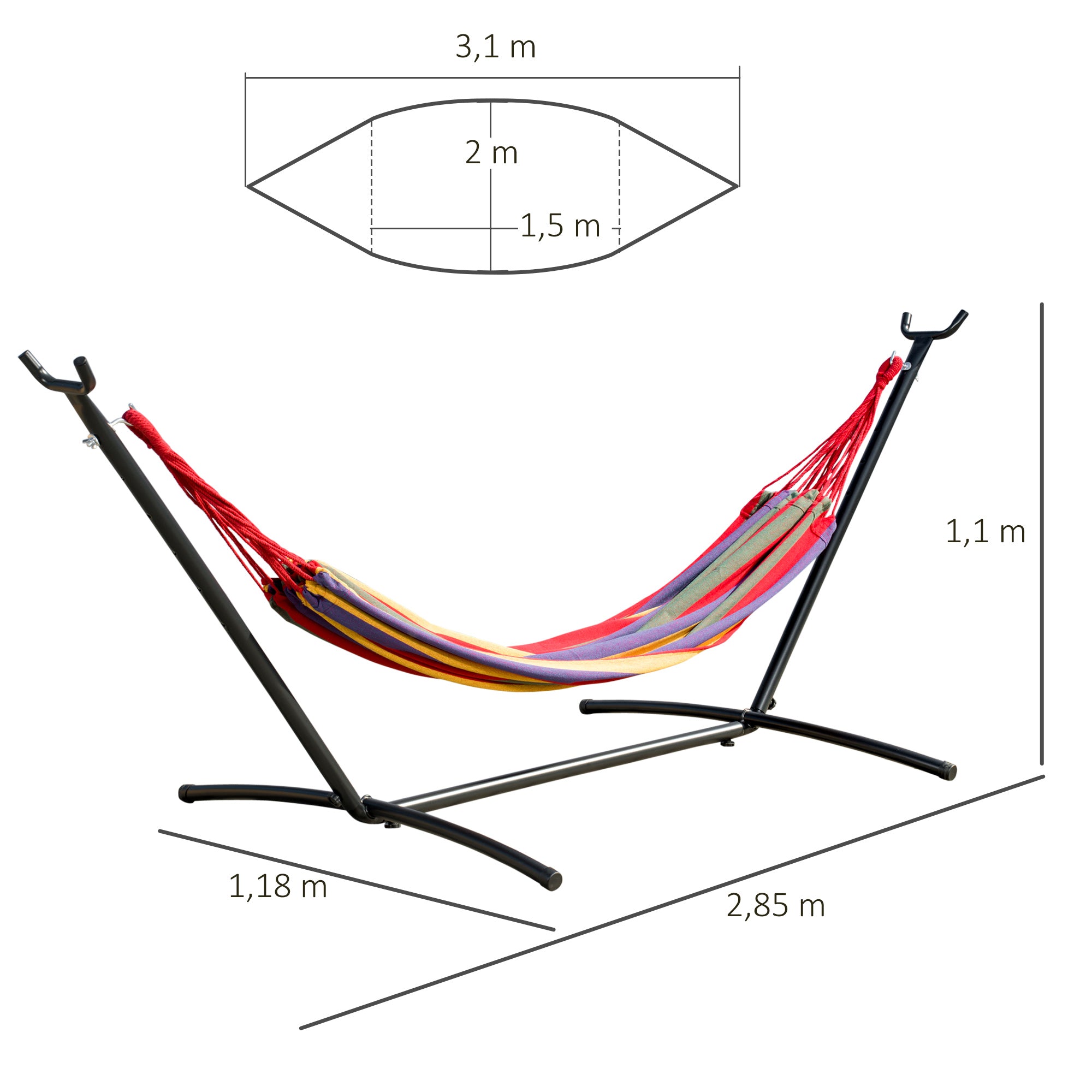 Hammock with Steel Stand Portable Garden Hammock with 6 Adjustable Heights and Carrying Bag for Patio Load 120 kg 200x150 cm Multicolor