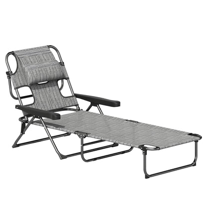 foldable sun lounger garden lounger with reading window, headrest, sunbed with 4-way adjustable backrest, weatherproof camping lounger up to 120 kg load capacity, for garden beach pool, Gray