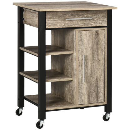 Kitchen Trolley Cart with Drawer and Wheels - 60 x 50 x 84.5 cm - Black and Oak Effect