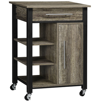 Kitchen Trolley Cart with Drawer and Wheels - 60 x 50 x 84.5 cm - Black and Oak Effect