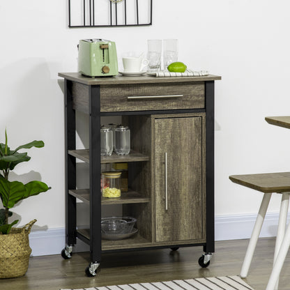 Kitchen Trolley Cart with Drawer and Wheels - 60 x 50 x 84.5 cm - Black and Oak Effect