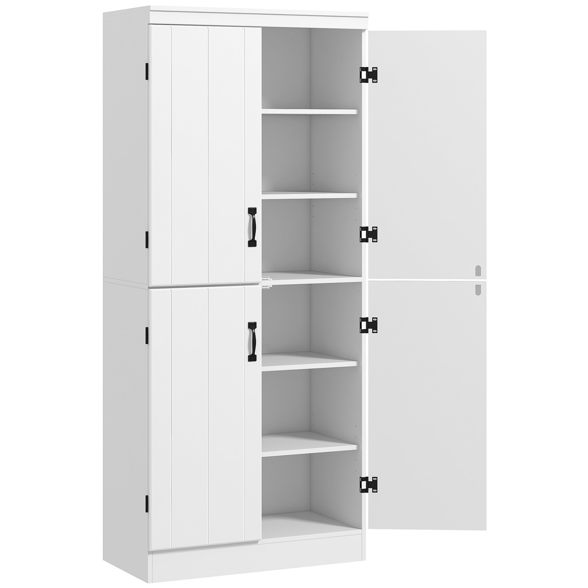 Kitchen Pantry Cabinet Dining Room Buffet with 4 Doors 6 Storage Shelves Modern Style 76 x 40 x 177 cm White