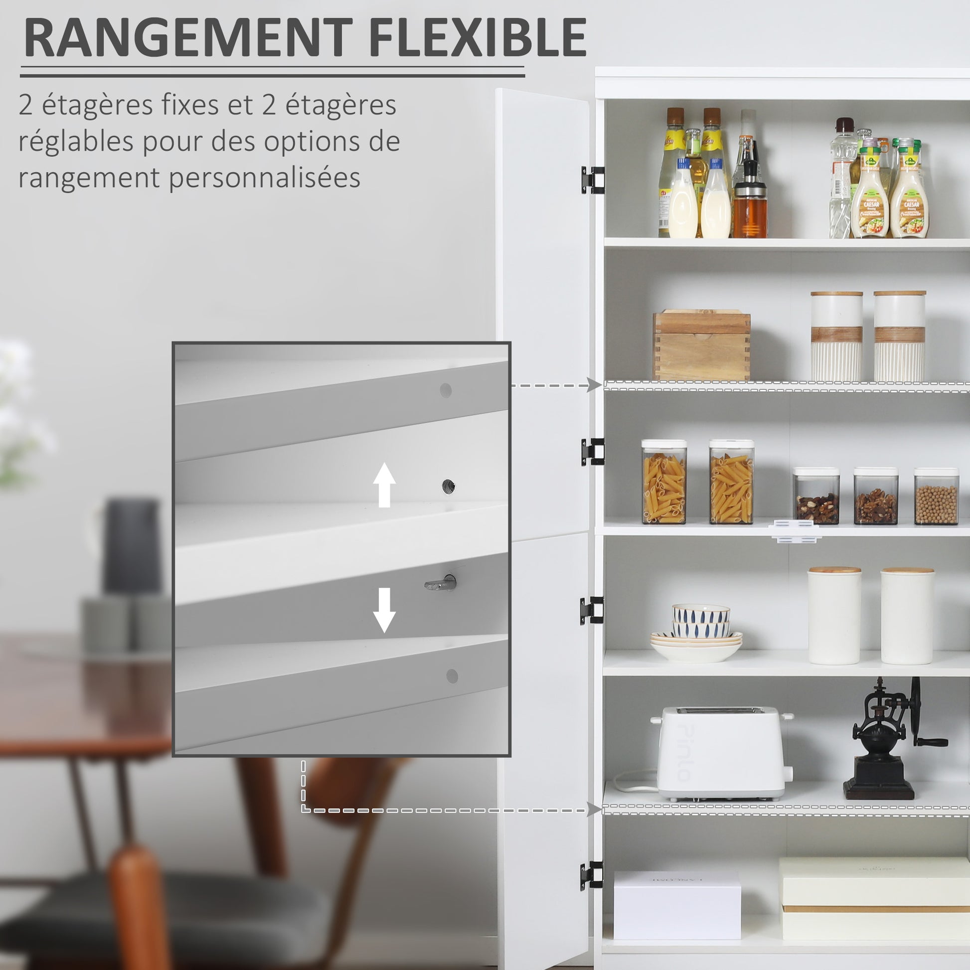 Kitchen Pantry Cabinet Dining Room Buffet with 4 Doors 6 Storage Shelves Modern Style 76 x 40 x 177 cm White