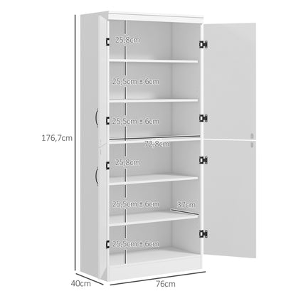 Kitchen Pantry Cabinet Dining Room Buffet with 4 Doors 6 Storage Shelves Modern Style 76 x 40 x 177 cm White