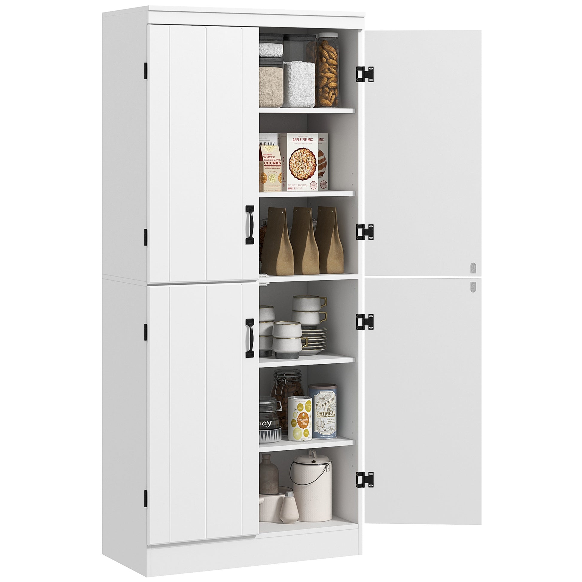 Kitchen Pantry Cabinet Dining Room Buffet with 4 Doors 6 Storage Shelves Modern Style 76 x 40 x 177 cm White
