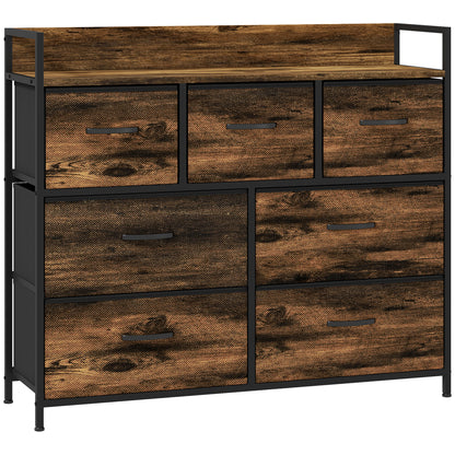 Fabric Storage Cabinet with 7 Drawers, Shelf, Metal Frame Chest of Drawers for Bedroom, Living Room Rustic Brown