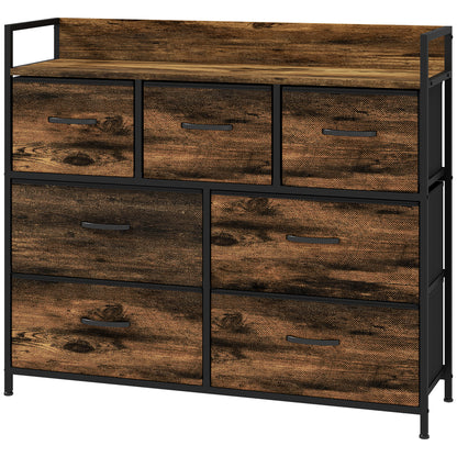 Fabric Storage Cabinet with 7 Drawers, Shelf, Metal Frame Chest of Drawers for Bedroom, Living Room Rustic Brown