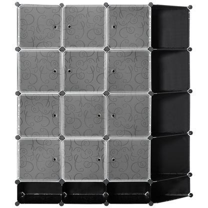 DIY Wardrobe Shelving System with 16 Compartments and 2 Rods DIY Cube Organizer, Storage Shelf for Clothes, Shoes, Black 145 x 46 x 162 cm