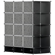DIY Wardrobe Shelving System with 16 Compartments and 2 Rods DIY Cube Organizer, Storage Shelf for Clothes, Shoes, Black 145 x 46 x 162 cm