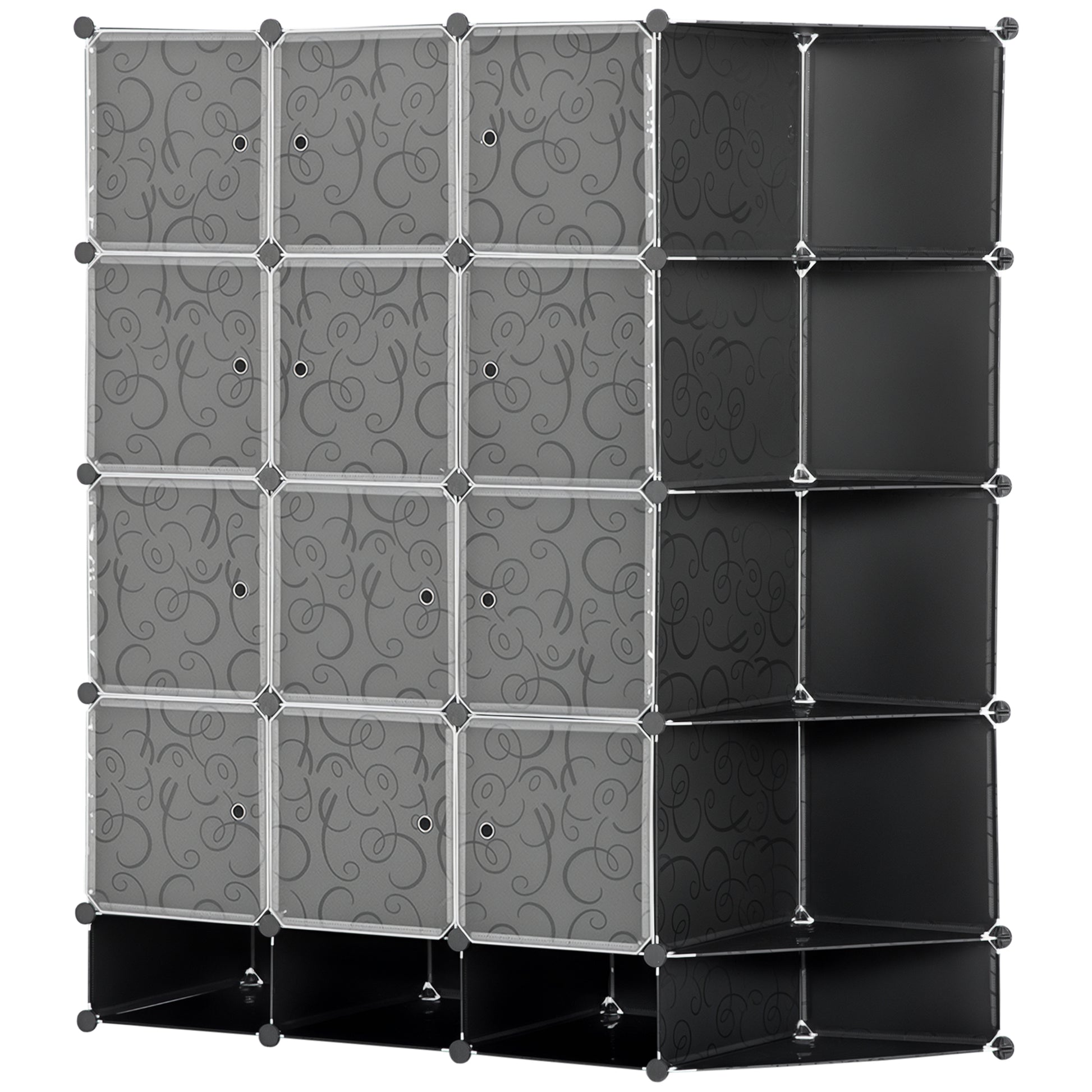 DIY Wardrobe Shelving System with 16 Compartments and 2 Rods DIY Cube Organizer, Storage Shelf for Clothes, Shoes, Black 145 x 46 x 162 cm