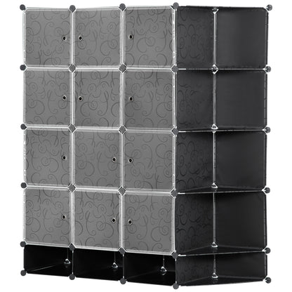 DIY Wardrobe Shelving System with 16 Compartments and 2 Rods DIY Cube Organizer, Storage Shelf for Clothes, Shoes, Black 145 x 46 x 162 cm