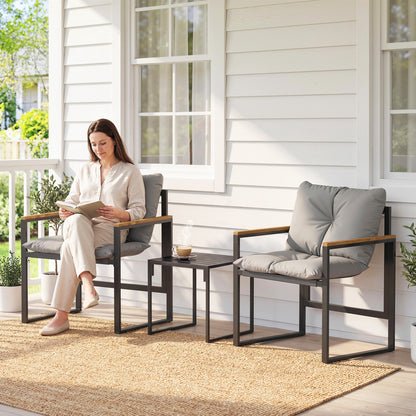 3-Piece Bistro Set for 2 — Metal Frame, Cushioned Chairs & Side Table, Outdoor Furniture for Balcony, Patio, or Lawn