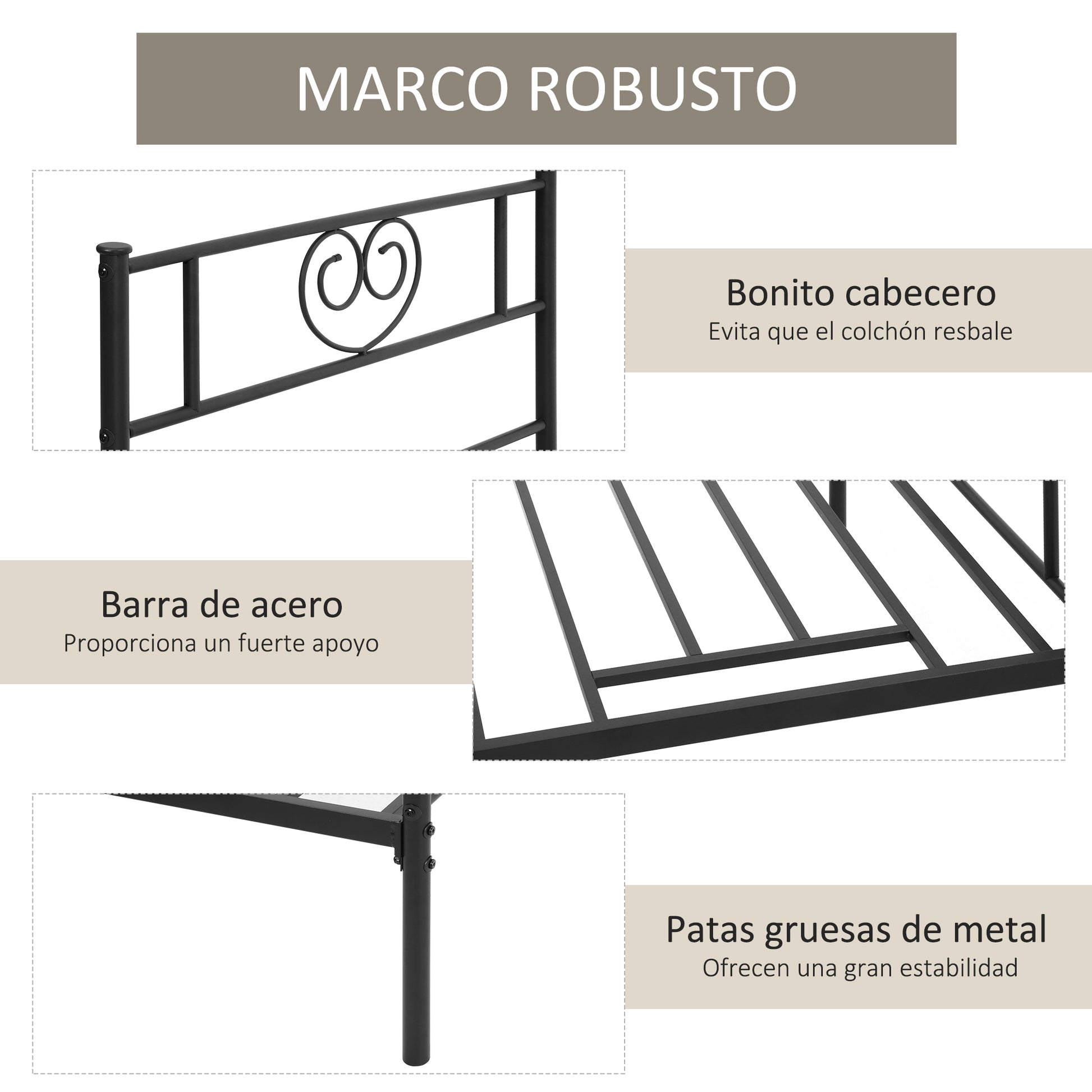 Single Metal Bed Frame 31 cm for 90x190 cm Mattress with Heart Shaped Headboard Bed Frame with Storage Space 95x196x100 cm Black
