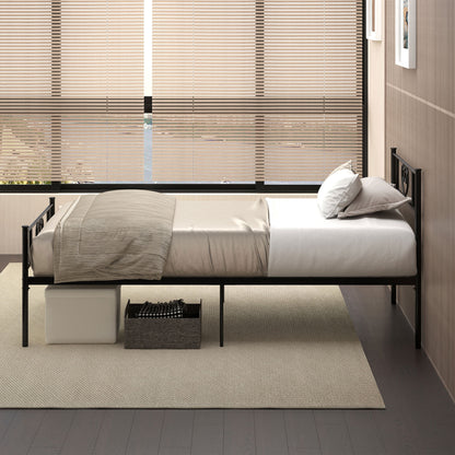 Single Metal Bed Frame 31 cm for 90x190 cm Mattress with Heart Shaped Headboard Bed Frame with Storage Space 95x196x100 cm Black