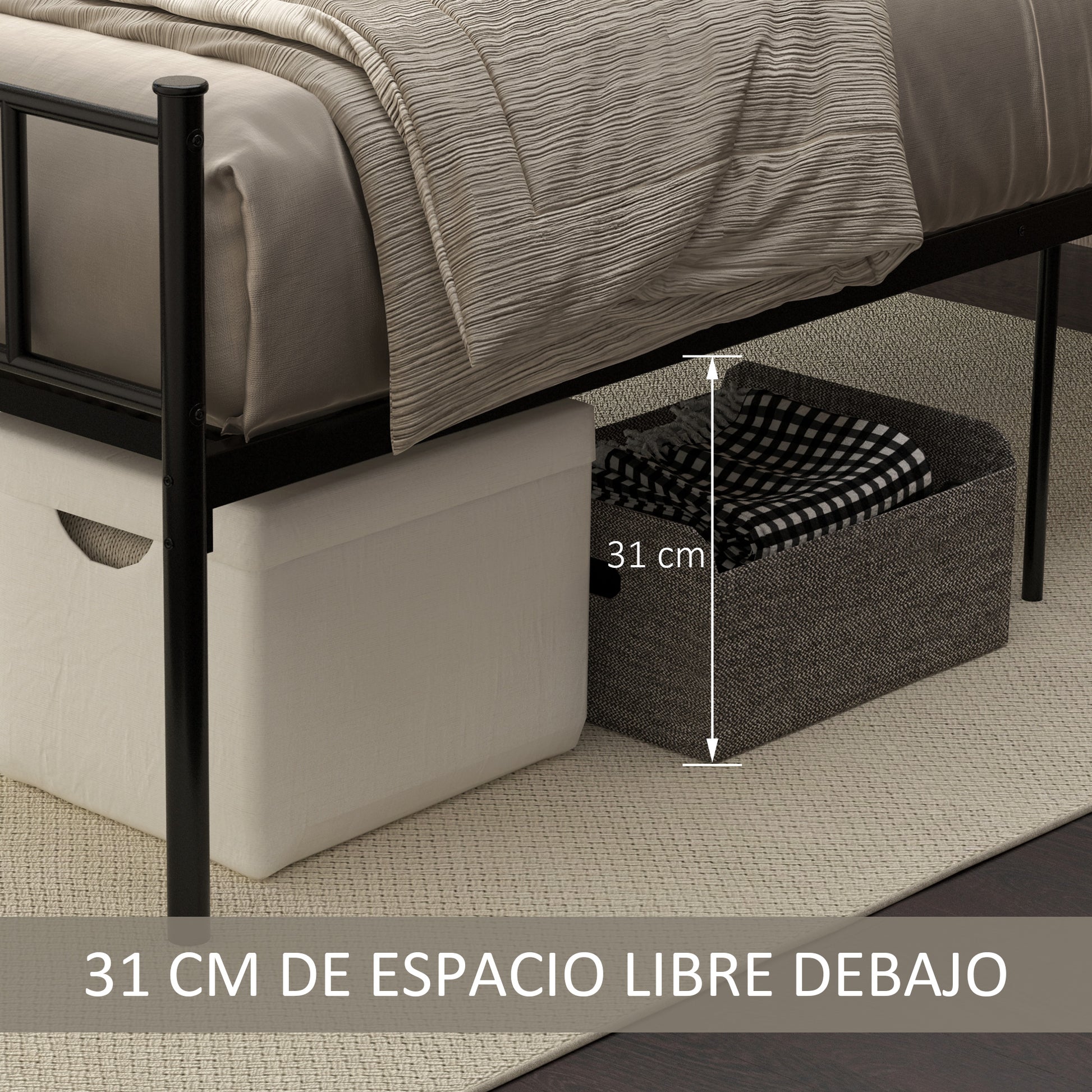 Single Metal Bed Frame 31 cm for 90x190 cm Mattress with Heart Shaped Headboard Bed Frame with Storage Space 95x196x100 cm Black