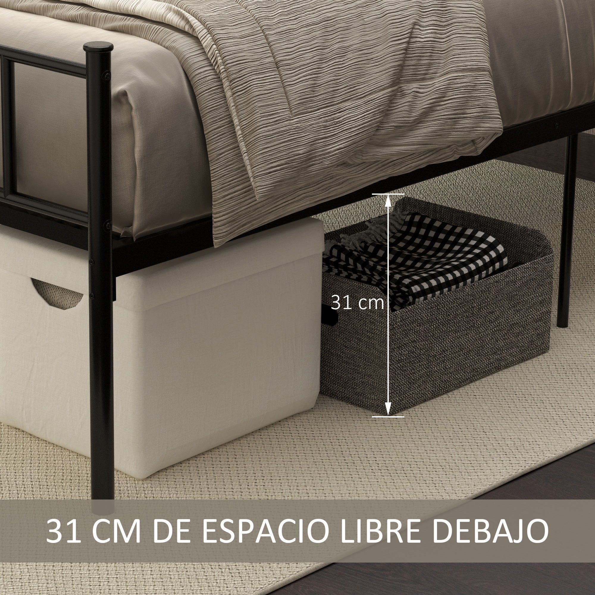 Single Metal Bed Frame 31 cm for 90x190 cm Mattress with Heart Shaped Headboard Bed Frame with Storage Space 95x196x100 cm Black