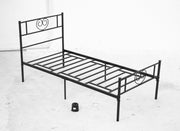 Single Metal Bed Frame 31 cm for 90x190 cm Mattress with Heart Shaped Headboard Bed Frame with Storage Space 95x196x100 cm Black