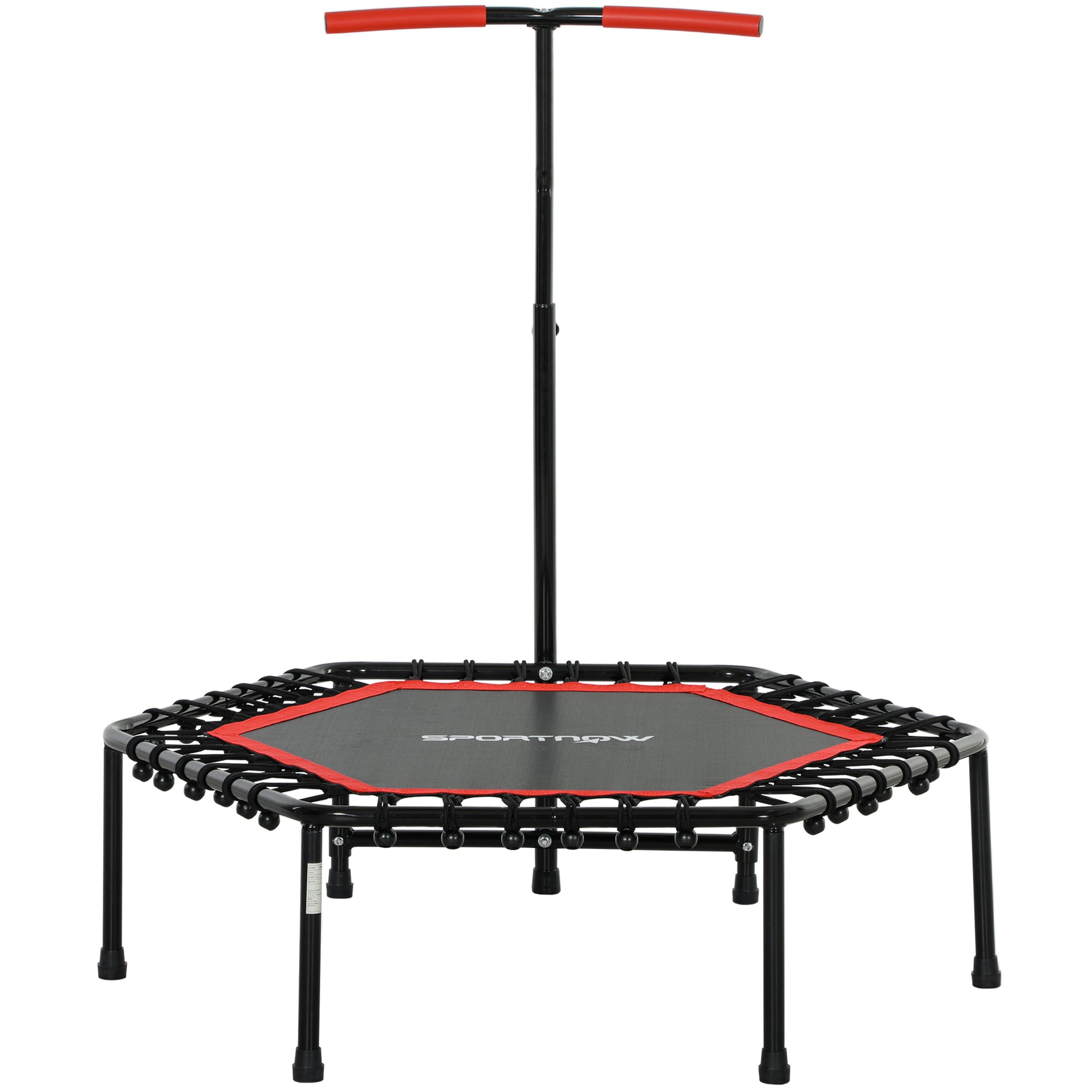 SPORTNOW Fitness Trampoline 114x114x132 cm Elastic Bed Fitness with Adjustable 3 Level Handlebar Steel Frame for Leg Body Workout at Home Office Gym Red