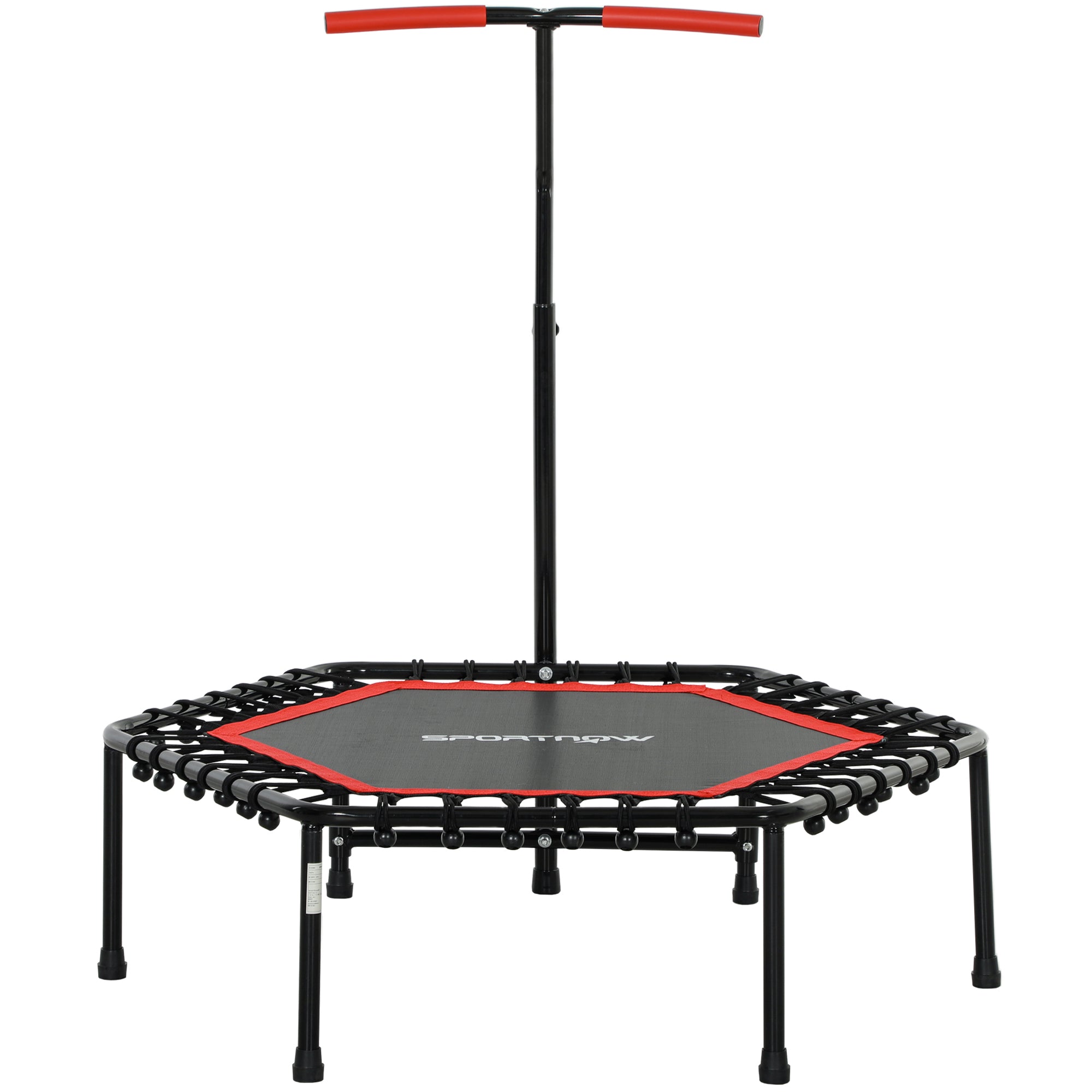 SPORTNOW Fitness Trampoline 114x114x132 cm Elastic Bed Fitness with Adjustable 3 Level Handlebar Steel Frame for Leg Body Workout at Home Office Gym Red