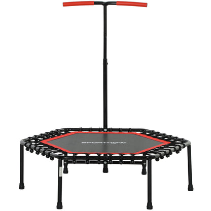 SPORTNOW Fitness Trampoline 114x114x132 cm Elastic Bed Fitness with Adjustable 3 Level Handlebar Steel Frame for Leg Body Workout at Home Office Gym Red