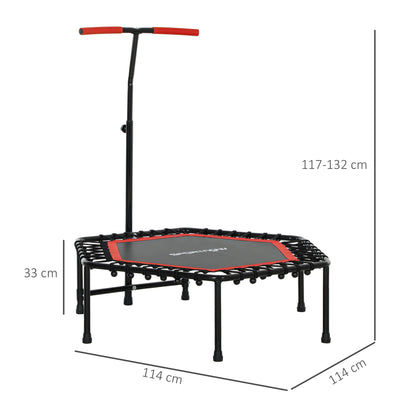 SPORTNOW Fitness Trampoline 114x114x132 cm Elastic Bed Fitness with Adjustable 3 Level Handlebar Steel Frame for Leg Body Workout at Home Office Gym Red