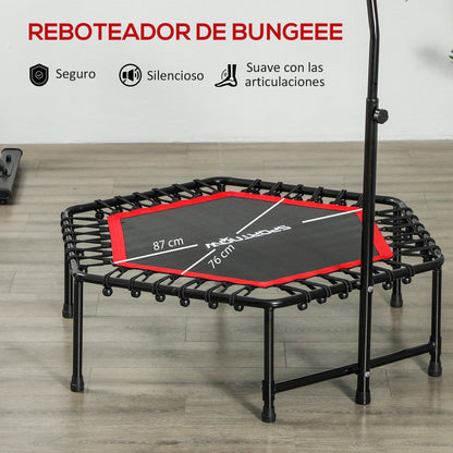 SPORTNOW Fitness Trampoline 114x114x132 cm Elastic Bed Fitness with Adjustable 3 Level Handlebar Steel Frame for Leg Body Workout at Home Office Gym Red